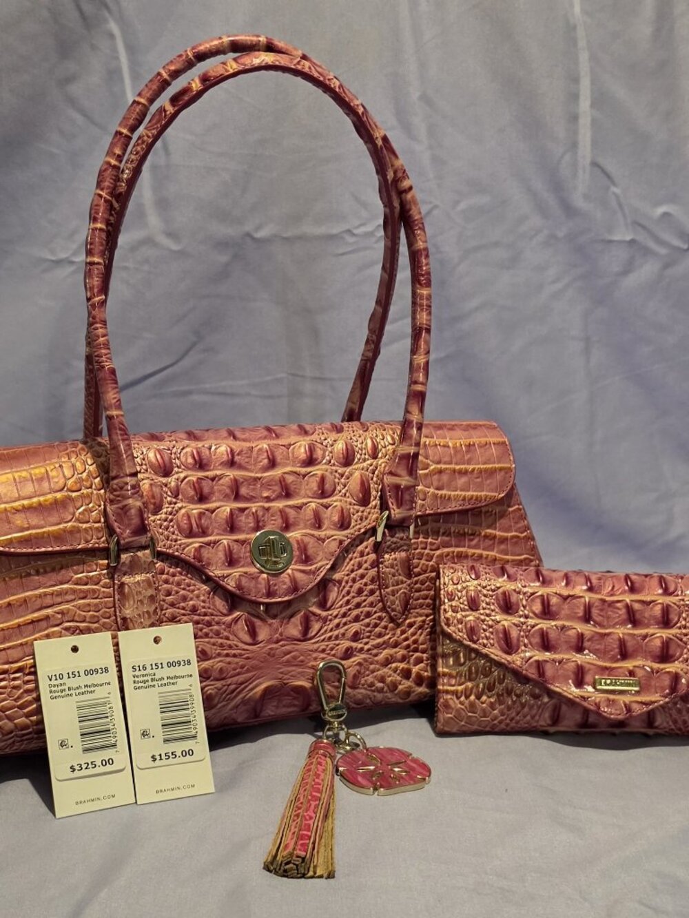 Brahmin Dayan Shoulder Bag, Veronica Wallet & Rare Sand Dollar Tassel Set – Roug